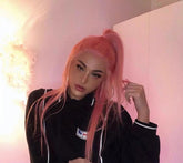 24'' Long Pink Hand Made Frontal Lace Micro Wave Wig